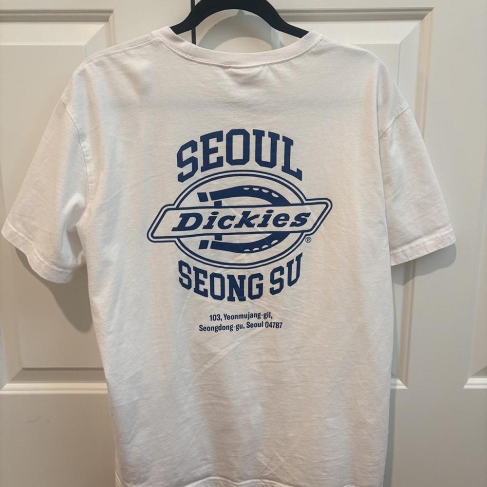 Dickies White Short-Sleeve Tee with Blue Seoul Seongsu Print